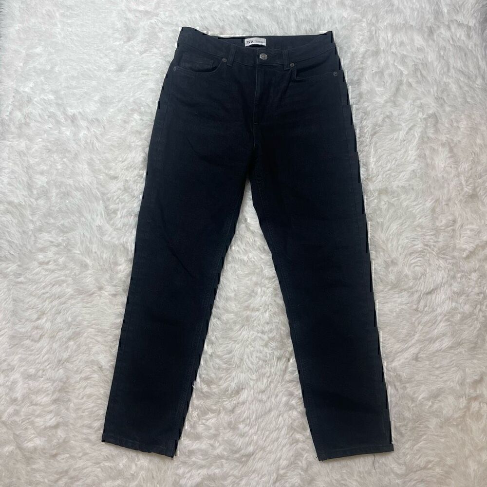 Zara Straight Leg Tapered Jeans Size 8 Black Denim High Rise